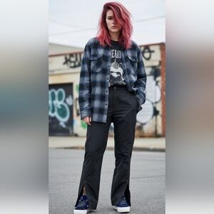 Buffalo Nylon Wide Zip Leg Pants